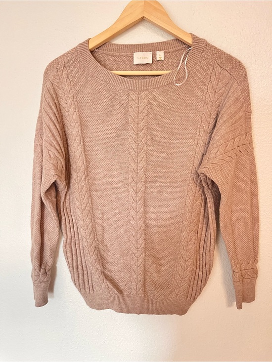 Cyrus Sweaters - Cyrus Cable-Knit Crewneck Sweater - light brown